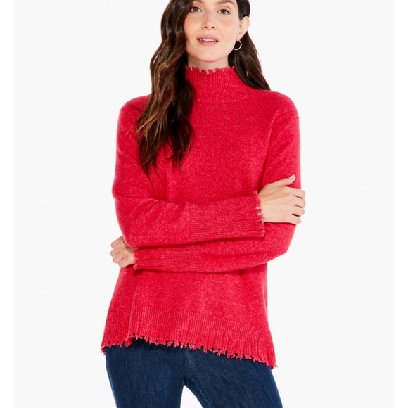 Nic+Zoe COZY UP TURTLENECK SWEATER, Red Distressed/Fringe Long Sleeve Sz L - Picture 2 of 9